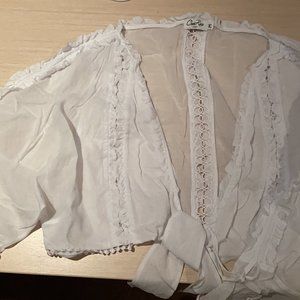 Charo Ruiz Ibiza cropped ruffle/lace front-tie blouse